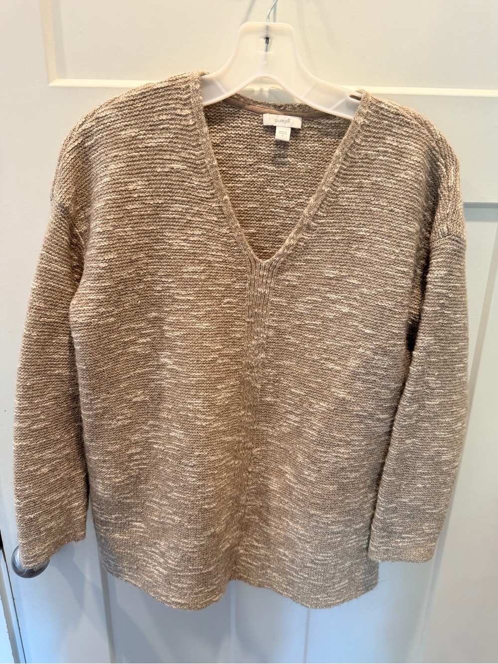Pure Jill J. Jill Small Oatmeal Textured V Neck Sweater